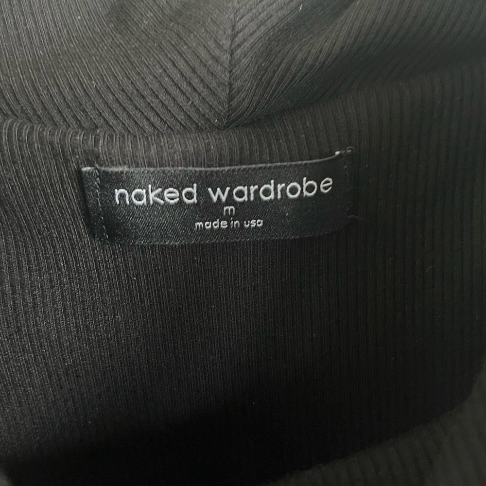 Naked Wardrobe Fold-over Off The Shoulder Ribbed Top in Black Size Medium - Picture 3 of 4